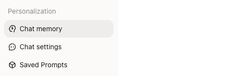 Personalization menu with Chat memory selected and Chat settings below it