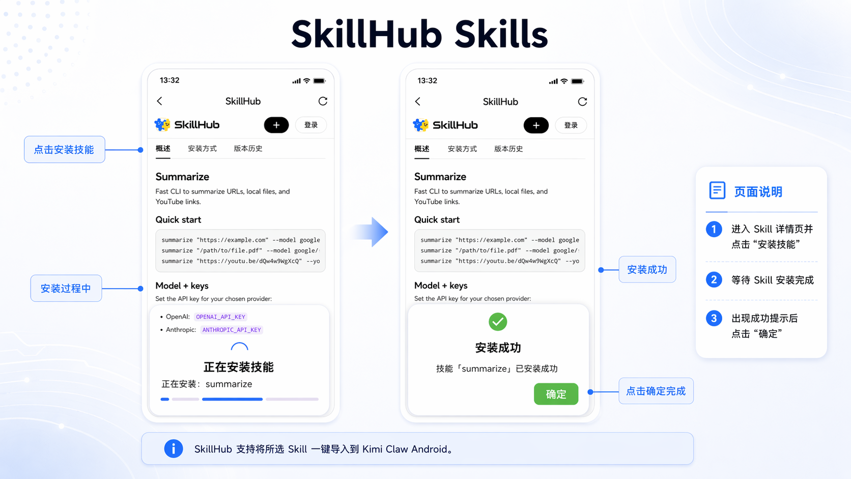 Skill installation page