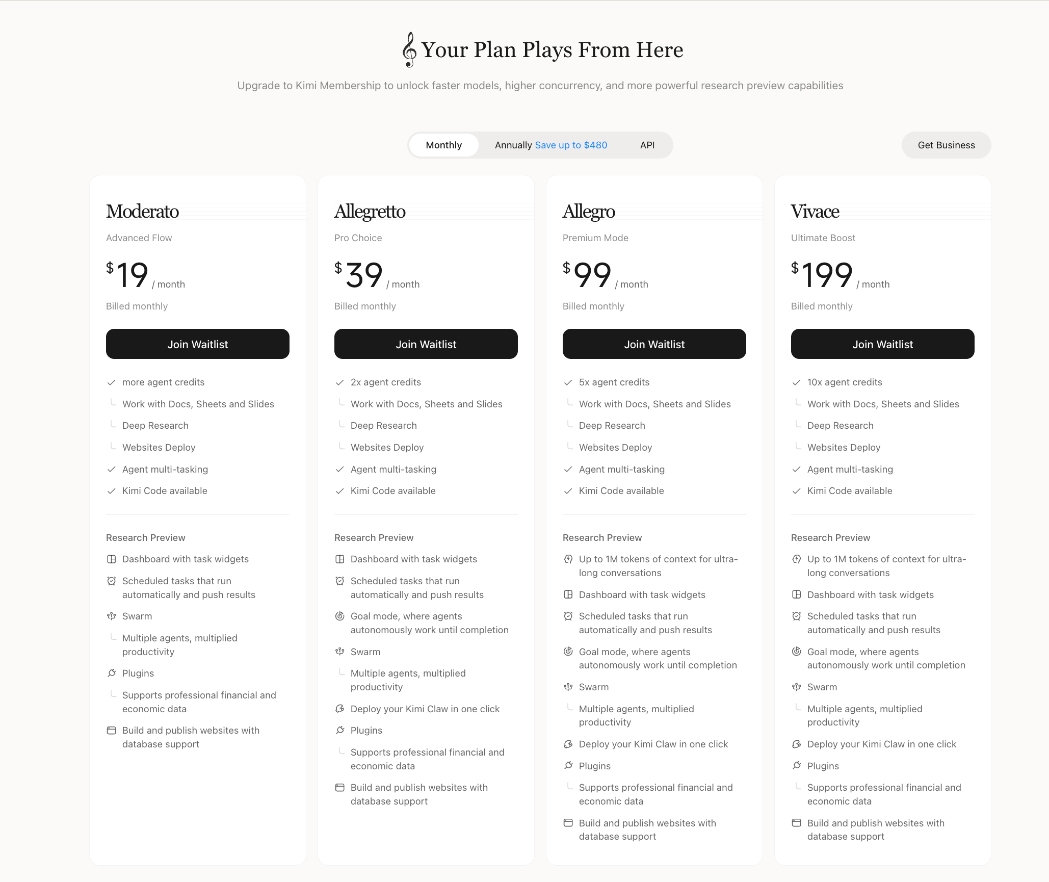 Membership subscription page - plan overview